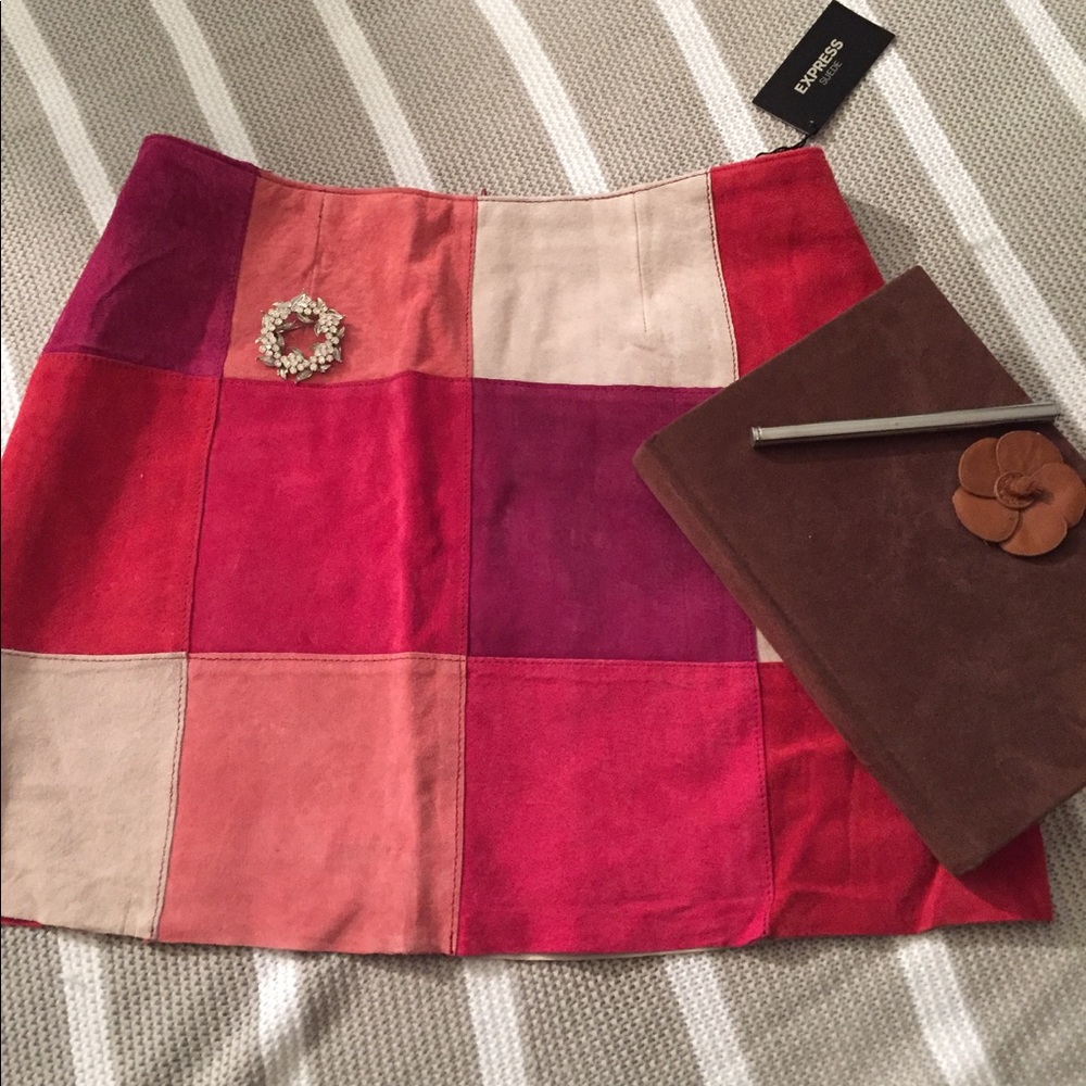Vintage EXPRESS Suede pink color block mini skirt